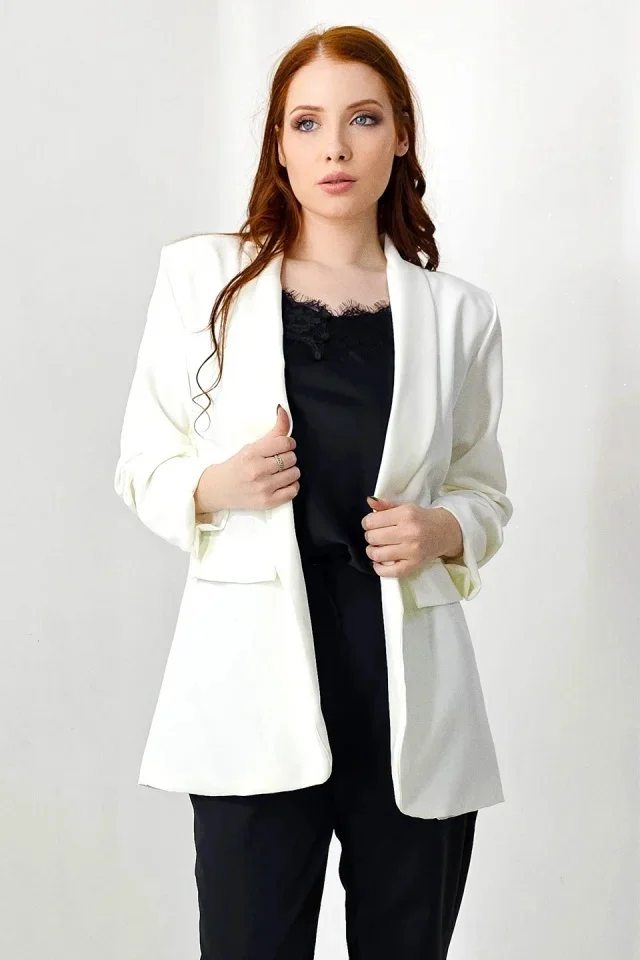 Sacou casual BLUMY, cu lungime medie si clapete, ALB, Marime XL/2XL