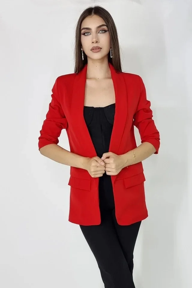 Sacou casual BLUMY, cu lungime medie si clapete, ROSU, Marime XL/2XL