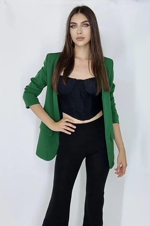 Sacou casual BLUMY, cu lungime medie si clapete, VERDE, Marime XL/2XL