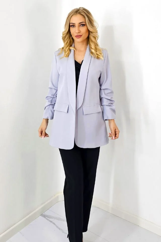 Sacou casual Nora, de lungime medie, Gri, Marime S/M