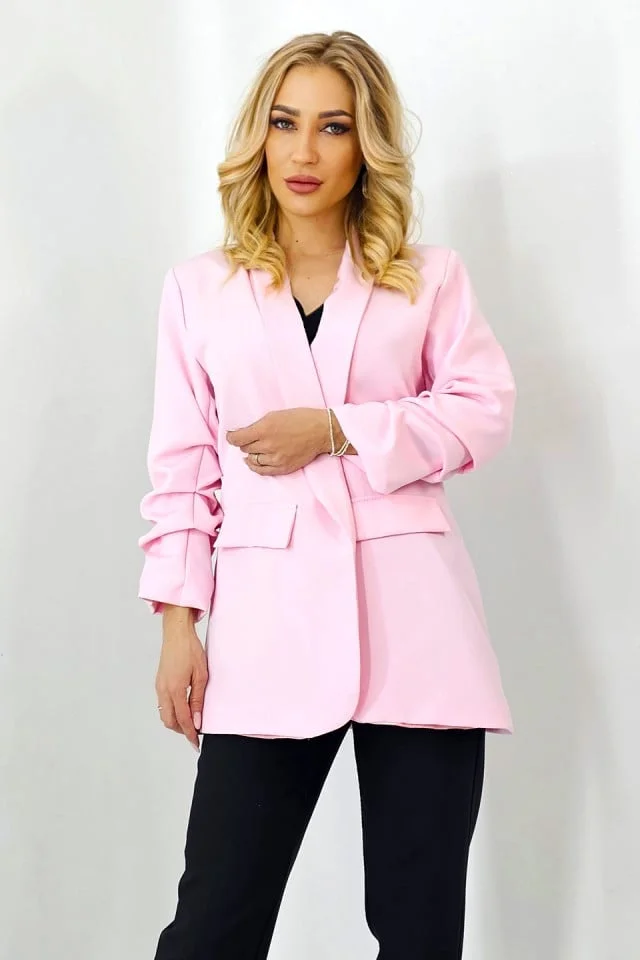 Sacou casual Nora, de lungime medie, Roz, Marime S/M