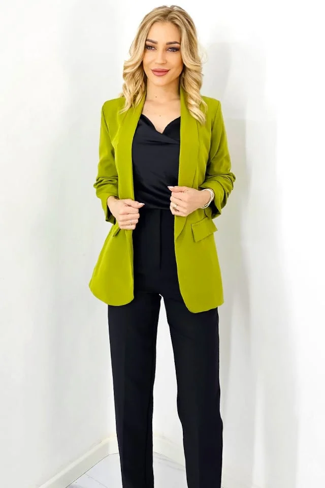 Sacou casual Nora, de lungime medie, Verde olive, Marime S/M
