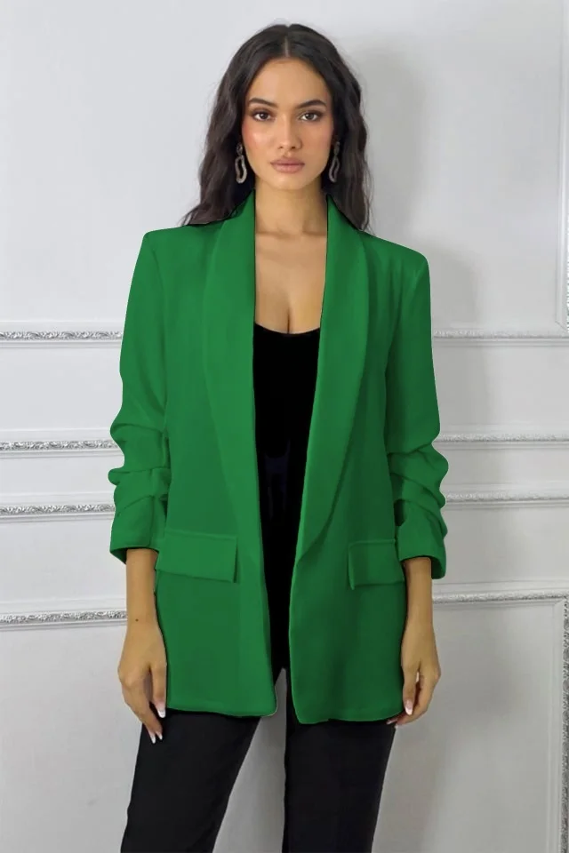 Sacou cu maneca incretita Alessia si buzunare decorative, Verde deschis, Marime S/M