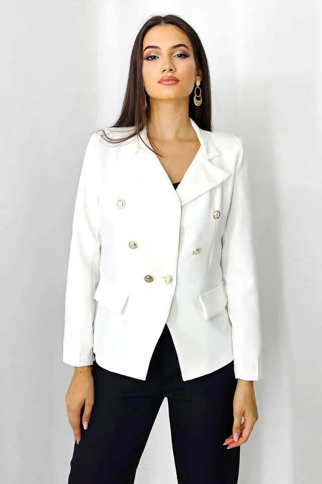 Sacou dama Zayre, cu nasturi decorativi si buzunare cu clapa, Alb, Marime S/M