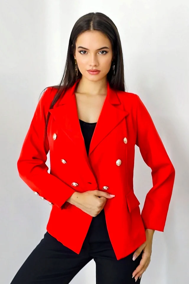 Sacou dama Zayre, cu nasturi decorativi si buzunare cu clapa, Rosu , Marime S/M