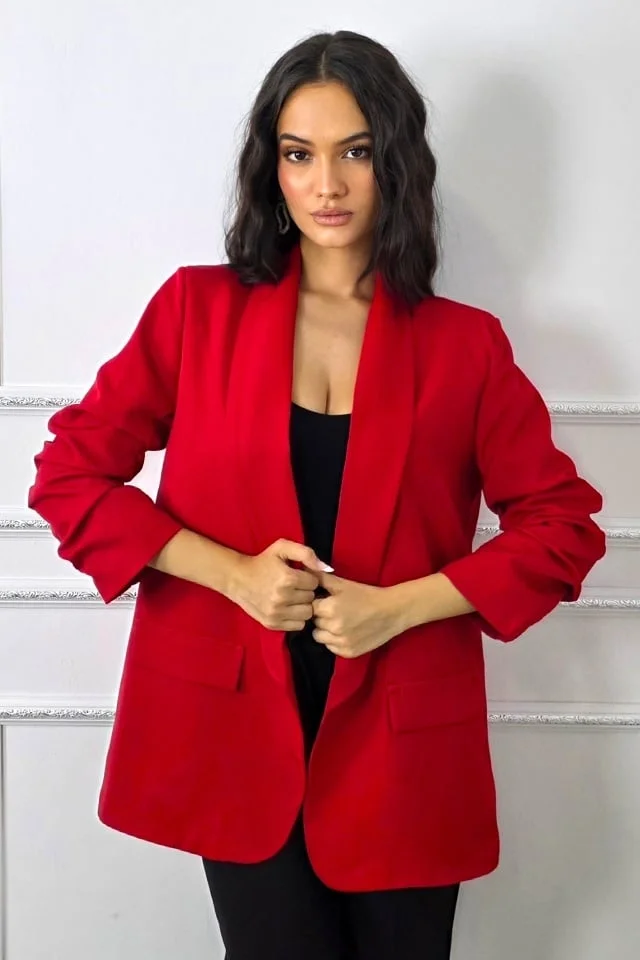 Sacou office Alessia, cu buzunare decorative, Rosu, Marime S/M