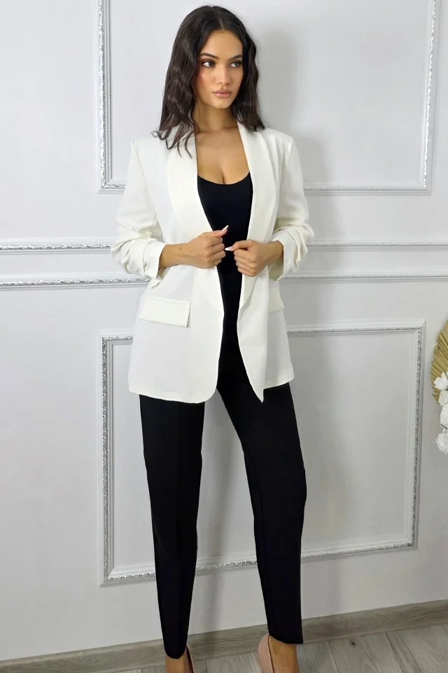 Sacou office Alessia, cu revere si buzunare decorative, Alb, Marime S/M