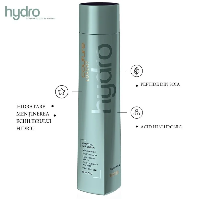 Sampon hidratare intensa pentru par uscat Luxury Hydrobalance Estel Haute Couture, 300 ml