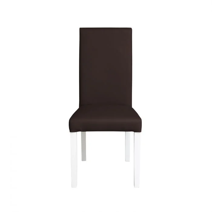 Scaun living TEO, picioare lemn alb, piele ecologica maro inchis, 46x60x98 cm