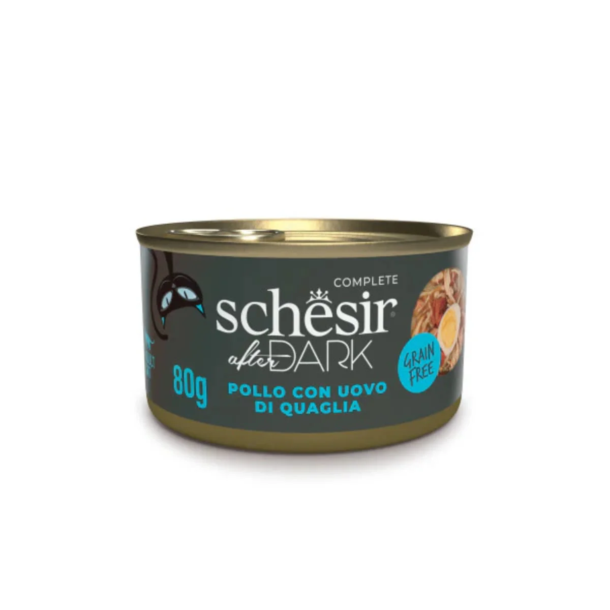 SCHESIR After Dark, Pui și Ou de Prepeliță, conservă hrană umedă fără cereale pisici, (în supă), 80g