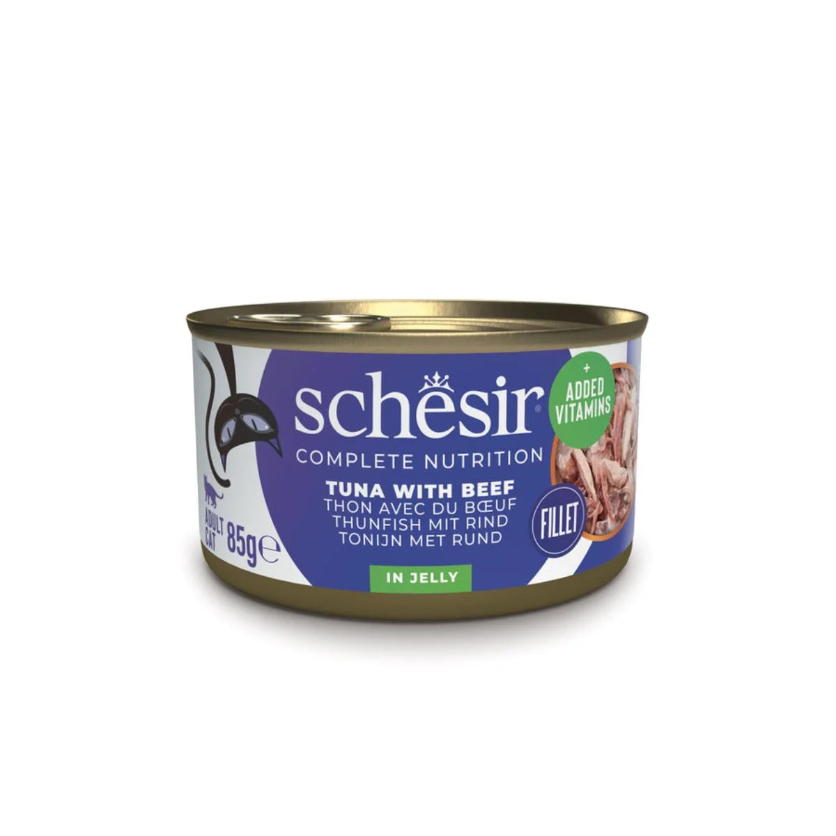 SCHESIR Complete Nutrition, Ton și Vită, conservă hrană umedă pisici, (în aspic), 85g