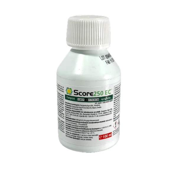 Score 250EC 100 ml, fungicid sistemic, Syngenta, Rapan, Monilioza, Fainare, Alternarioza, Basicarea frunzelor; (cais, capsun, cires, mar, piersic, rapita, sfecla zahar, tomate, visin)