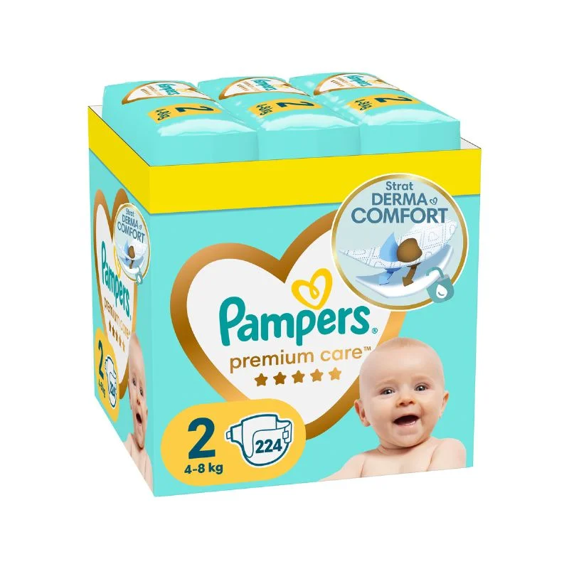 Scutece Premium Care, marimea 2, 4-8kg, 224 bucati, Pampers