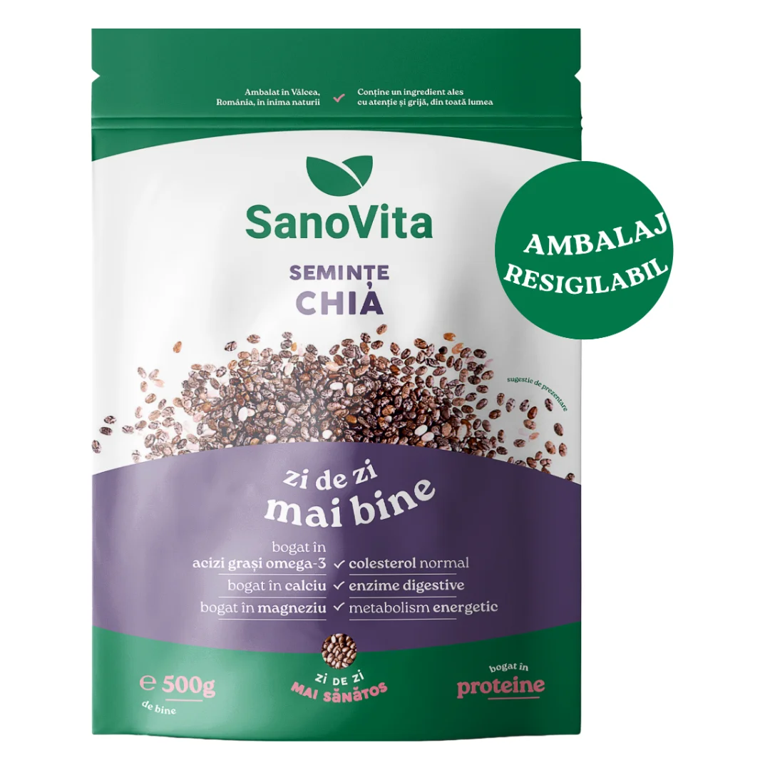Seminte de chia, punga cu zipper, 500g, Sanovita