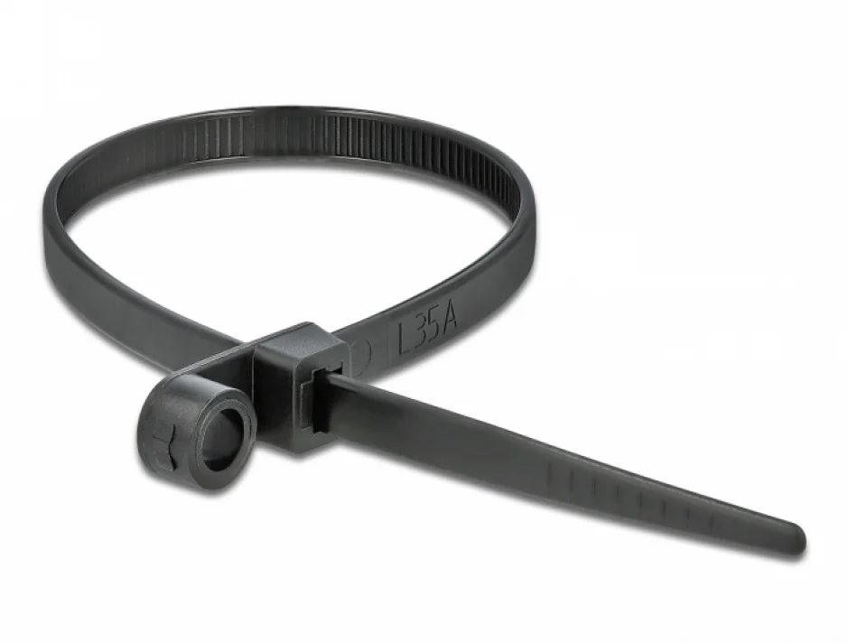 Set 10 bride L 200 x W 4.8 mm cu inel pentru fixare Negru, Delock 18950