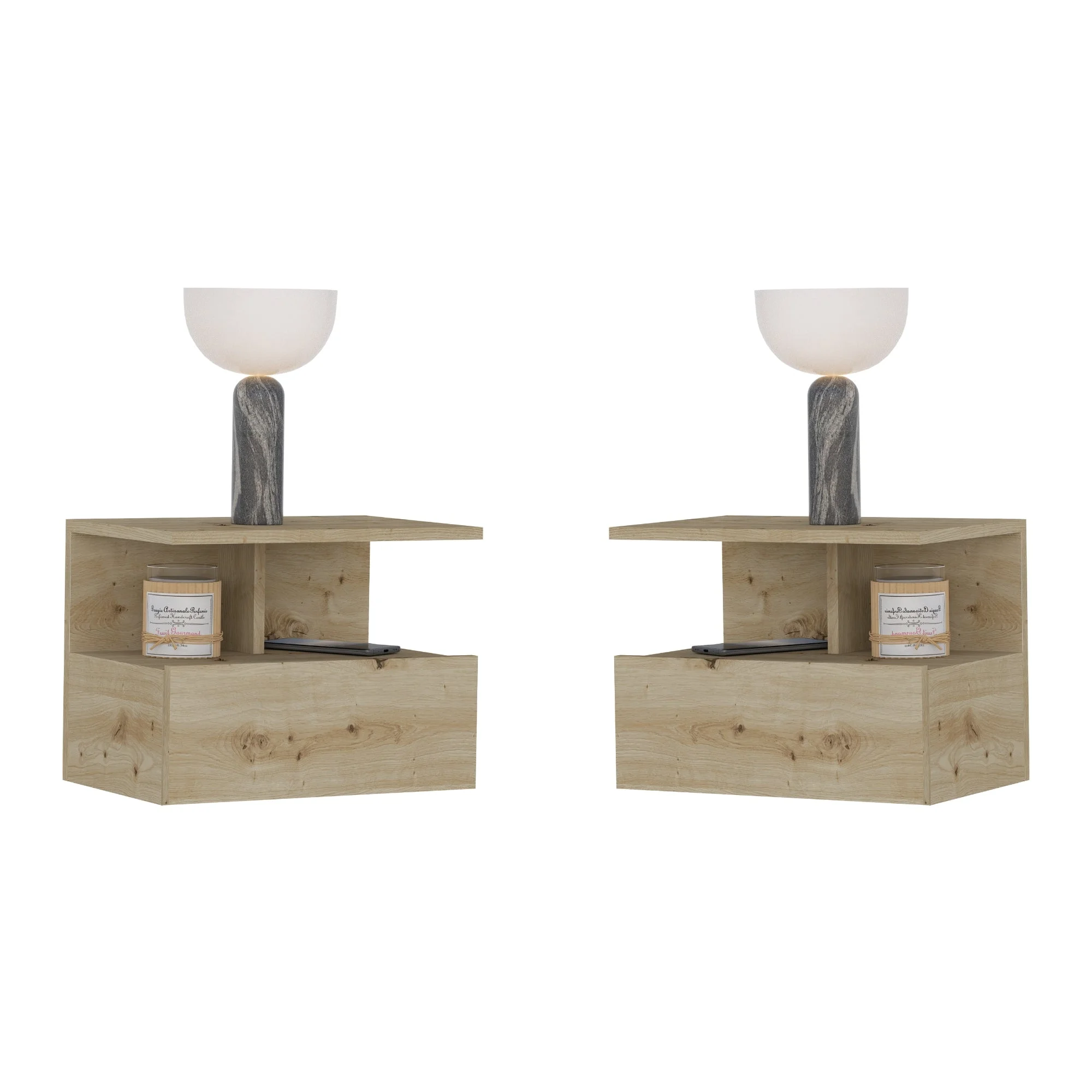 Set 2 Noptiere suspendate Kabi, 1 Usa, Stejar Artisan, 45 x 30 x 34 cm