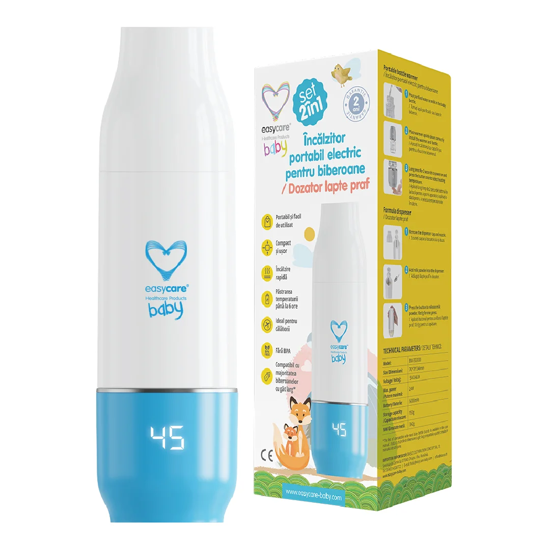 Set 2in1 Incalzitor electric portabil pentru biberoane si dozator lapte praf, EasyCare Baby