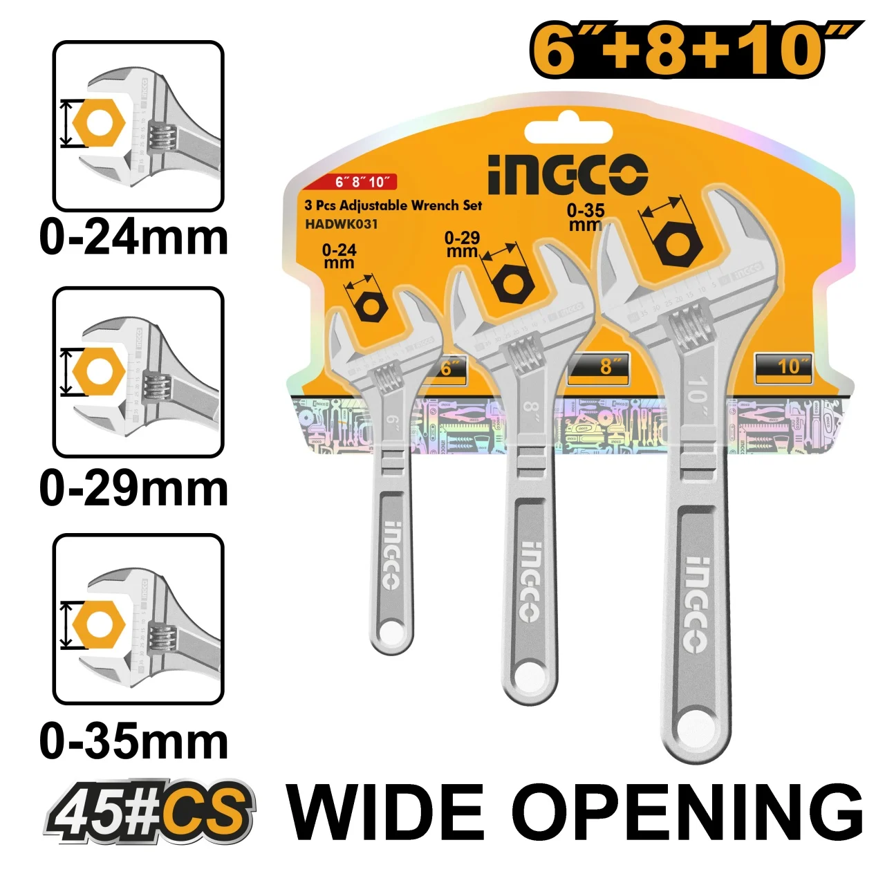 Set 3 Chei Reglabile INGCO HADWK031