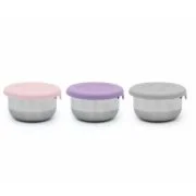 SET 3 RECIPIENTE MINI INOX CU CAPAC SILICON, MELII, ROZ MOV GRI
