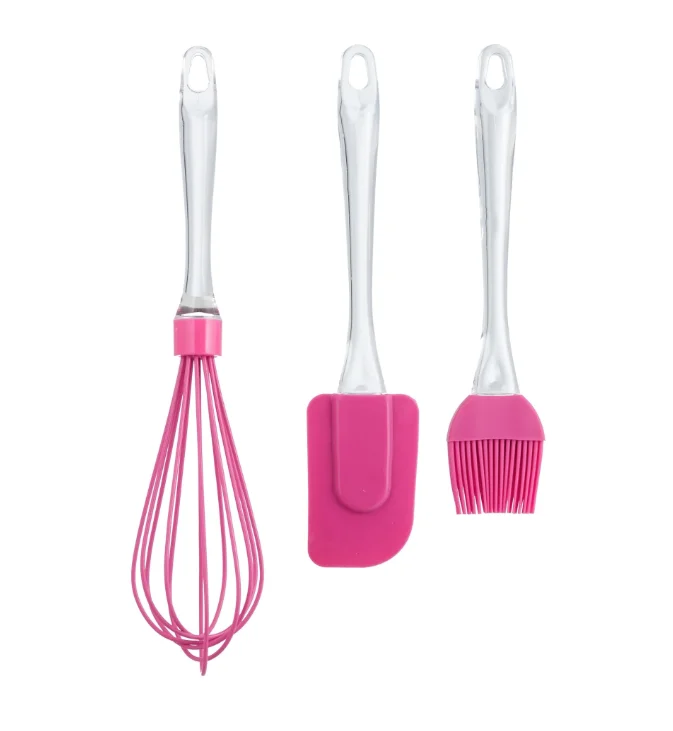 Set 3 ustensile patiserie  (tel perie de uns si spatula) ROZ Maner cu Sclipici