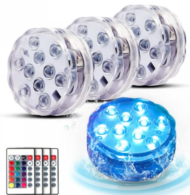 Set 4 lampi LED RGB  cu telecomanda  rezistente la apa