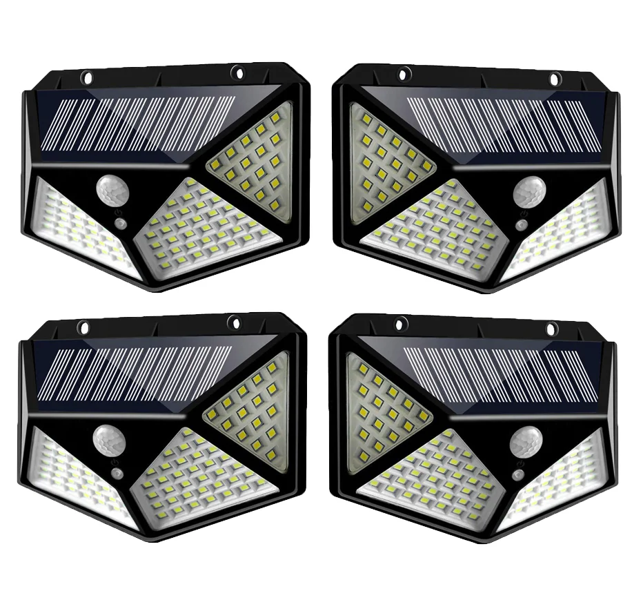 Set 4 Lampi ULTRA 100 LED Solare cu senzor de miscare si lumina 3 moduri ILUMINARE