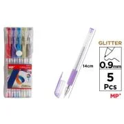 Set 5 rollere cu gel Main Paper, varf 0. 9 mm, culori glitter