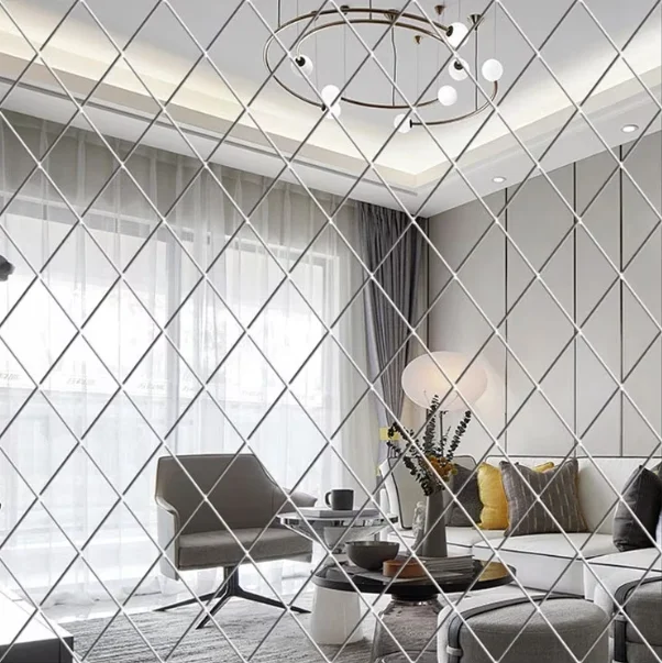 Set 58 Oglinzi Acrilice Autoadezive Luxer Model Romb dimensiune set 1 Metru partat 100 X 100 cm