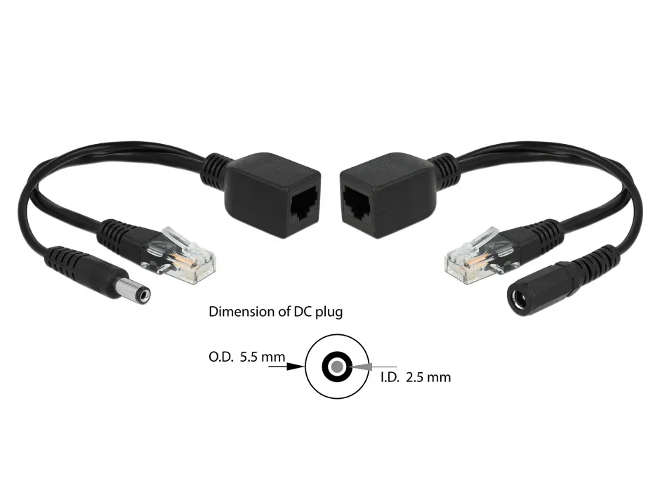 Set adaptor pasiv PoE RJ45 DC 5.5 x 2.5 mm, Delock 66024