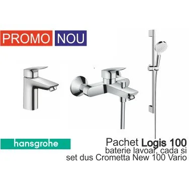 Set baterie lavoar, baterie cada si set de dus, crom, Hansgrohe Logis New