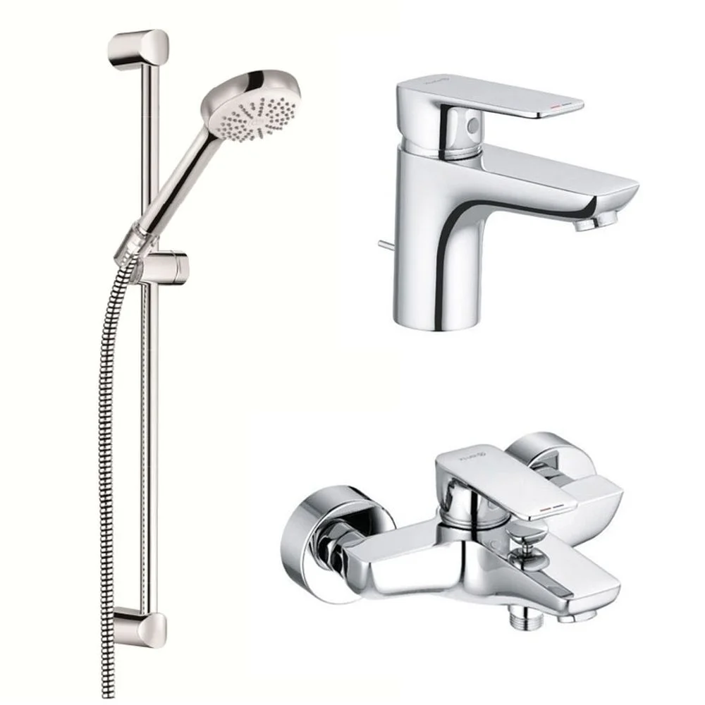 Set baterie lavoar, baterie cada si set de dus cu bara, para si furtun Kludi Pure  Style