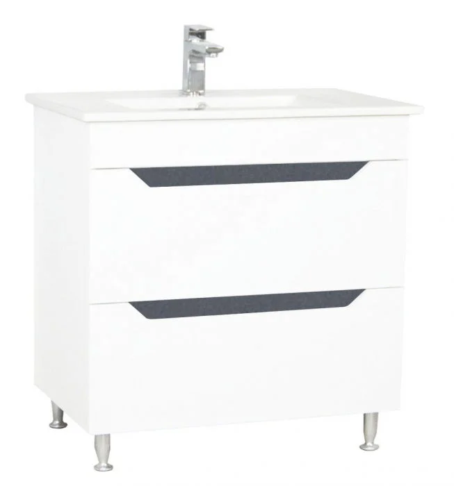 Set Baza cu front MDF si Lavoar, seria 056, sertare, 80 cm, alb antracit