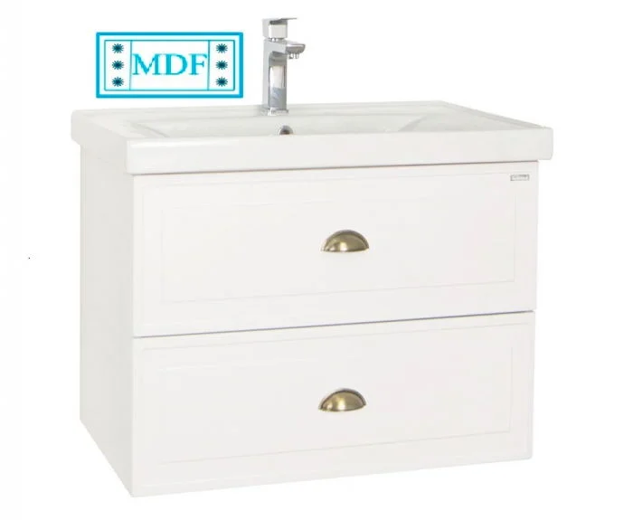 Set baza cu fronturi MDF si Lavoar seria 796, suspendat cu sertare, 60 cm, alb rustic