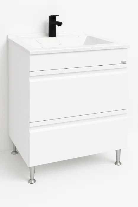 Set Baza front MDF si Lavoar granit seria 486, cu sertare, 60 cm, alb