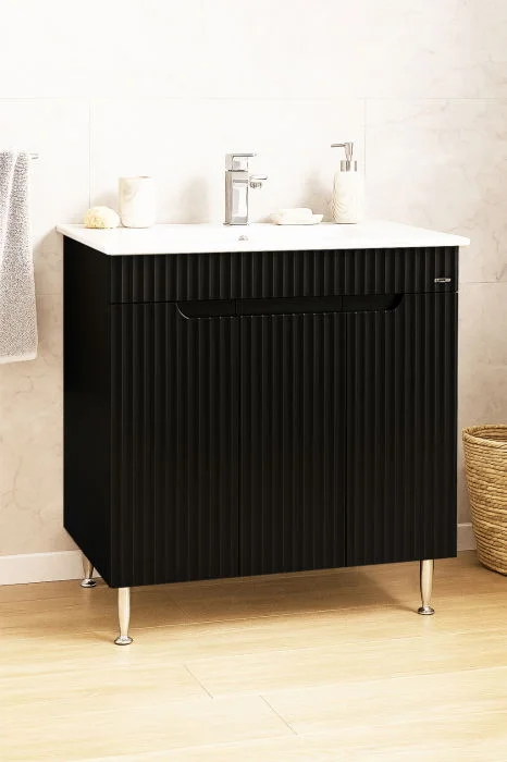 Set Baza front MDF si Lavoar seria 033, 80  cm, negru