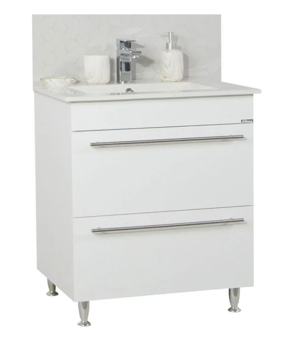 Set Baza front MDF si Lavoar seria 054, cu sertare, 70 cm, alb