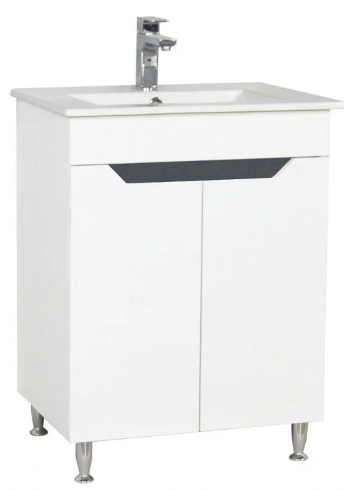 Set Baza front MDF si Lavoar seria 056, montat, 60 cm, alb + antracit