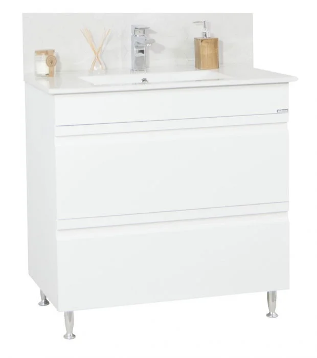 Set Baza front MDF si Lavoar seria 086, cu sertare, 80 cm, alb