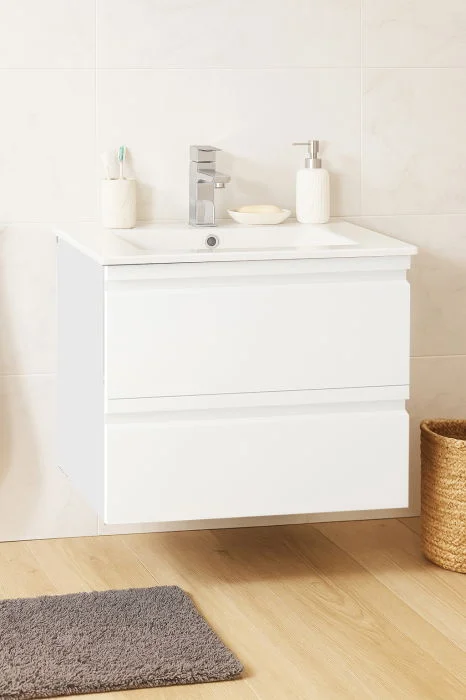 Set Baza front MDF si Lavoar seria 086, suspendata cu sertare, 60 cm, alb