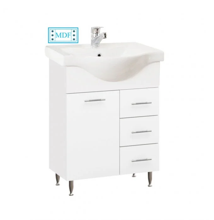 Set Baza front MDF si Lavoar seria 153, cu sertare, montat, 55 cm, alb