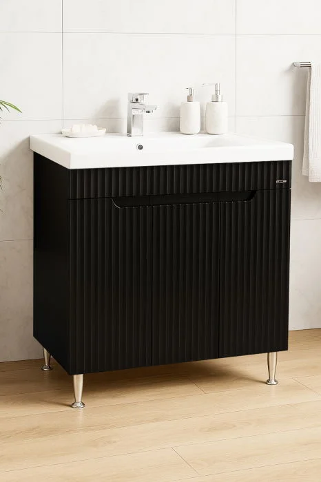 Set Baza front MDF si Lavoar seria 733, 80 cm, negru