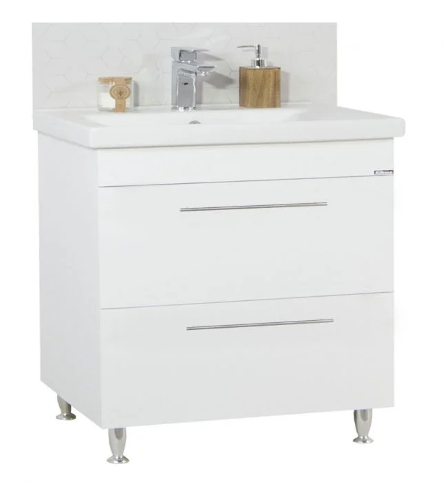 Set Baza front MDF si Lavoar seria 754, cu sertare, 80 cm, alb