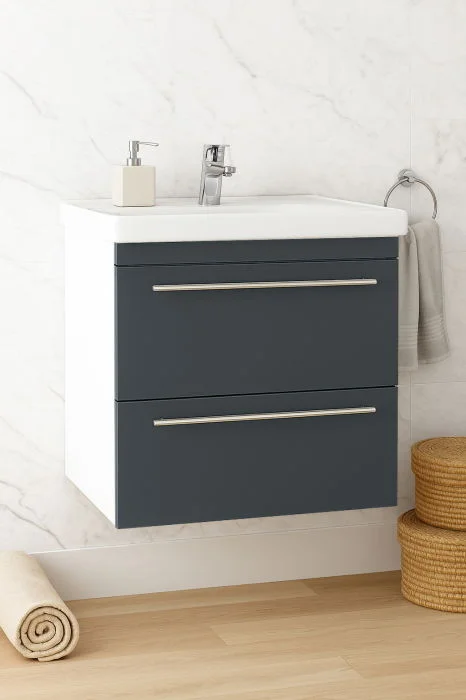 Set Baza front MDF si Lavoar seria 766, suspendata cu sertare, 60 cm, antracit