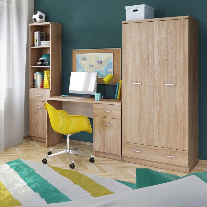 Set birou TOP MIX, 3 piese, dulap 2 usi, birou, biblioteca, stejar sonoma