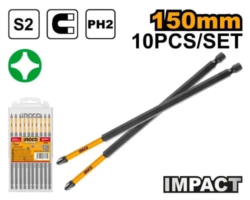 Set Biti PH2 Lungi Impact Surubelnita 10buc 150mm INGCO SDBIM11PH263