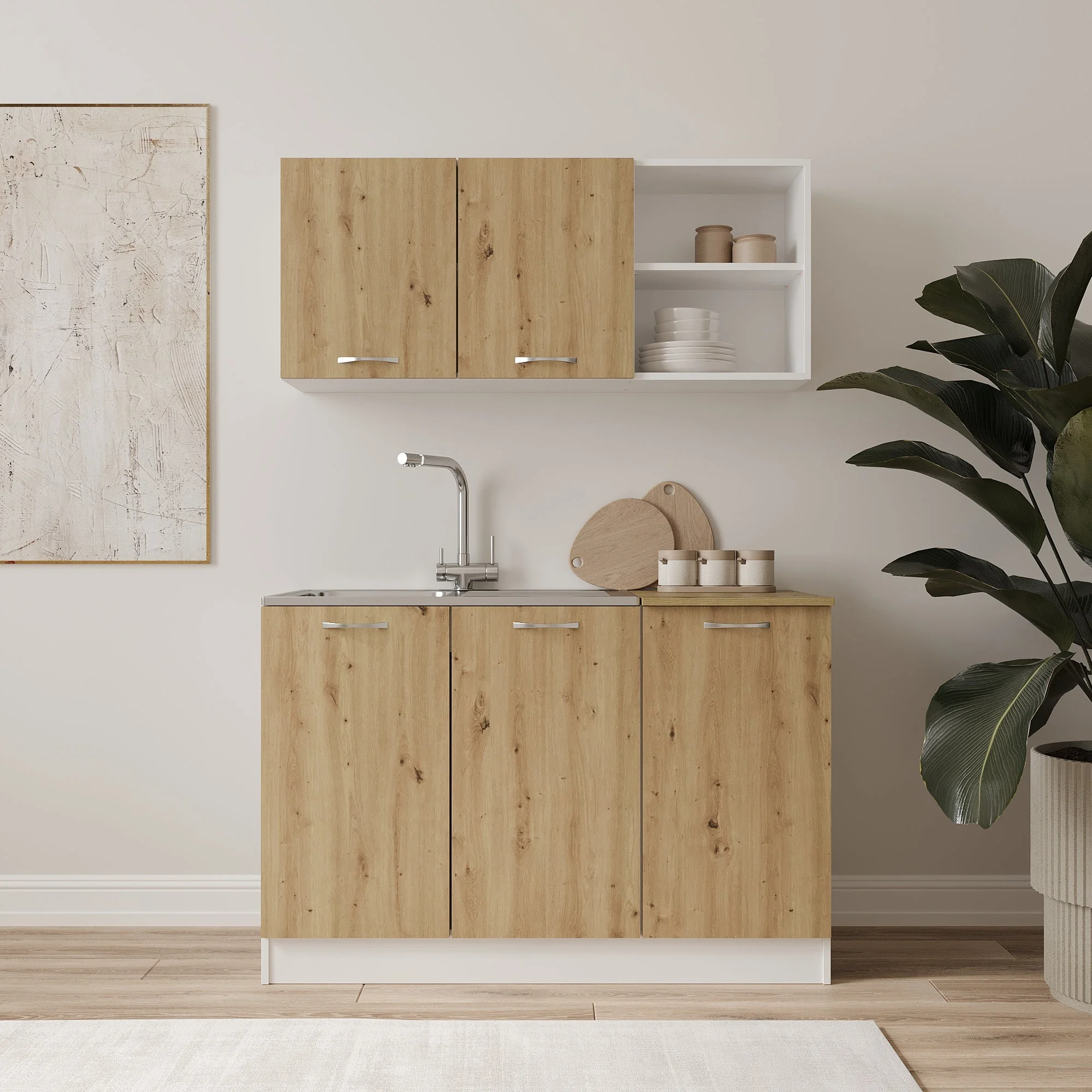 Set Bucatarie Ara, Stejar Artisan/Alb, L 120 cm