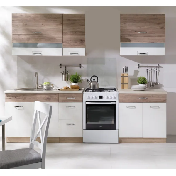 Set Bucatarie ECONO B, L 270, 6 corpuri, fara blat termorezistent, corp sonoma, fronturi sanremo + alb lucios