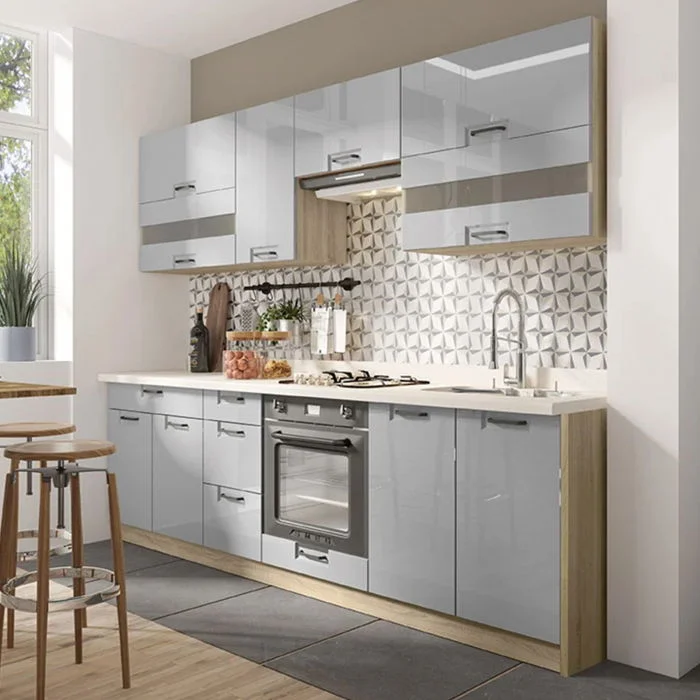 Set Bucatarie FAVORIT A Plus LATTE, L 270, 8 corpuri, fara blat termorezistent, corp sonoma, froturi latte lucios