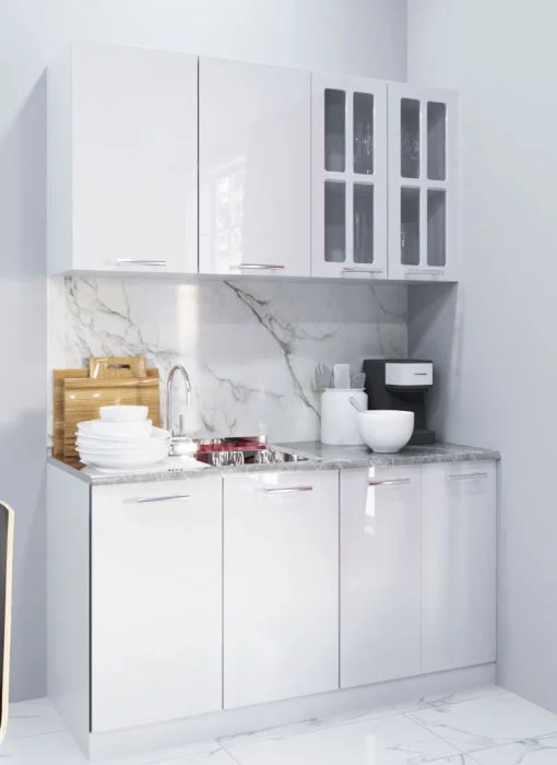 Set bucatarie IRIS 140 cm, 4 corpuri, blat termorezistent, fronturi MDF, alb