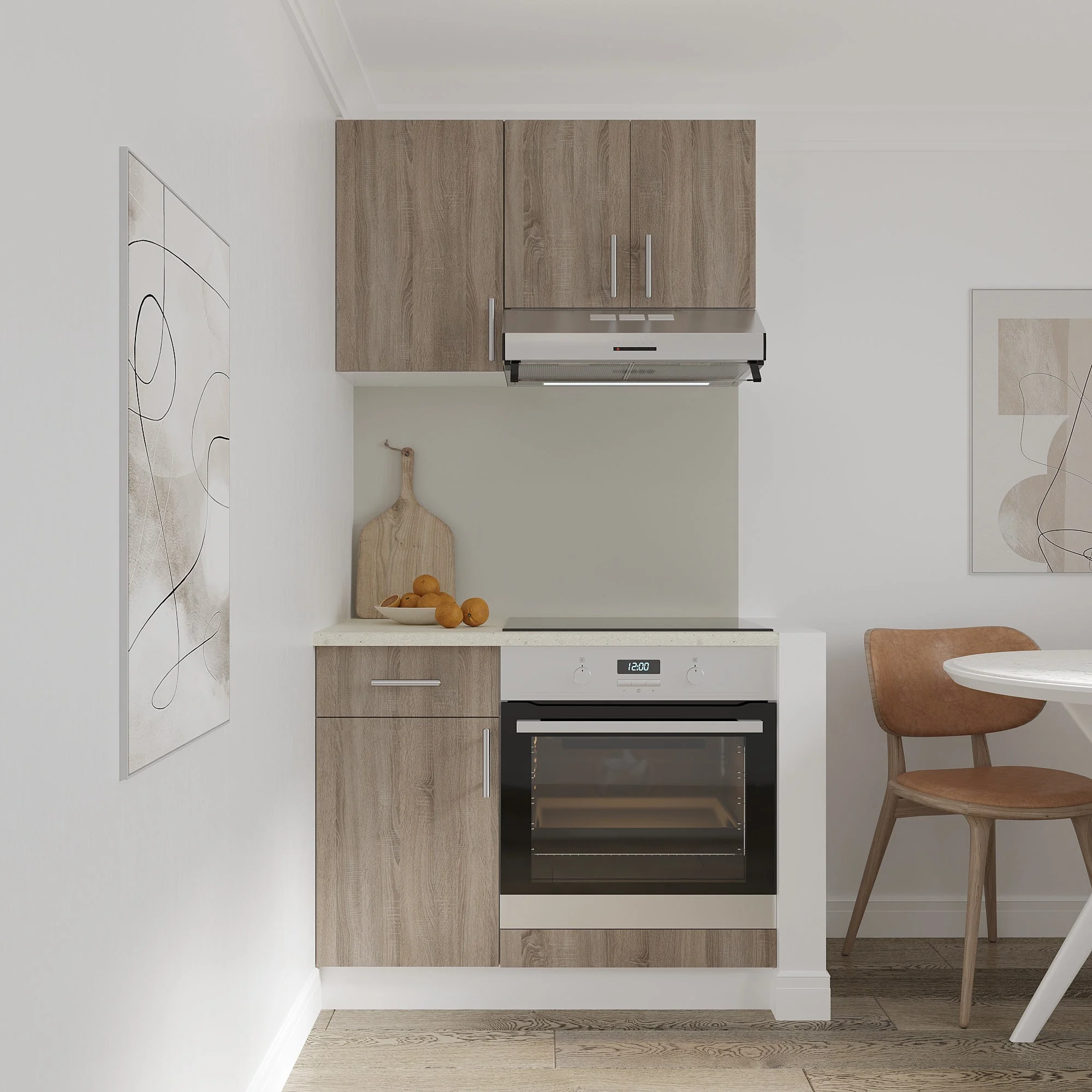 Set Bucatarie Karo V1, Stejar Sonoma Inchis/Alb, Blat Thermo 28 mm, L 100 cm